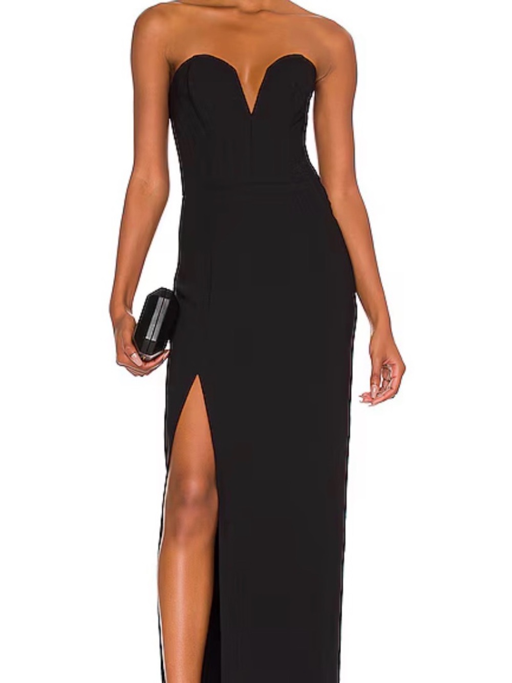 Amanda Uprichard Cherri Black Strapless Sweetheart Gown with Leg Slit